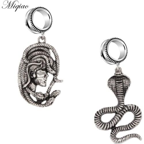 Miqiao 2pcs Explosive Retro Medusa Queen Hydra Human Head Snake Like Pulley Ear Expander Exquisite Human Body Piercing Jewelry