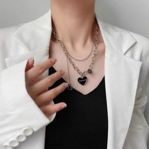 ALLNEWME Fashion Letter Printing Love Heart Pendant Necklace for Women Multi-Layers Chunky Chain Coin Choker Necklaces Wholesale