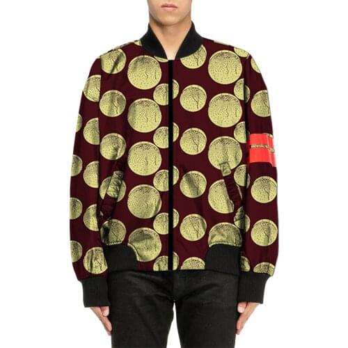 African Fashion Men Bomber Jackets Red Circles Panels On Sleeve Ankara Print Short Baseball Out Wear Customized