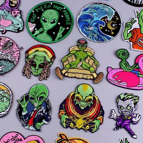 Alien Patches Embroidered Patch For Clothing Punk UFO/Clown Badge Sewng Applique Patches Iron On Patch On Clothes Jackets Jeans