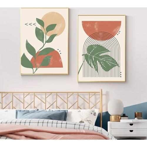 Wall Art Print Posters Abstract Geometry Bohemia Terracotta Sun Leaves Canvas Paintings Picture Living Room Interior Home Decor