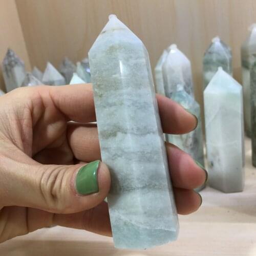 Natural Stone Crystal Point Healing Obelisk Blue Plaque Quartz Wand Beautiful Ornament for Home Decor Pyramid