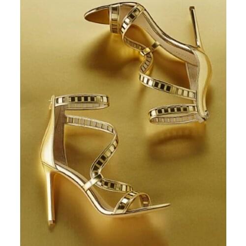 New summer woman high heel hollow roman style sandals gold silver womens high heel stiletto sandals real photos