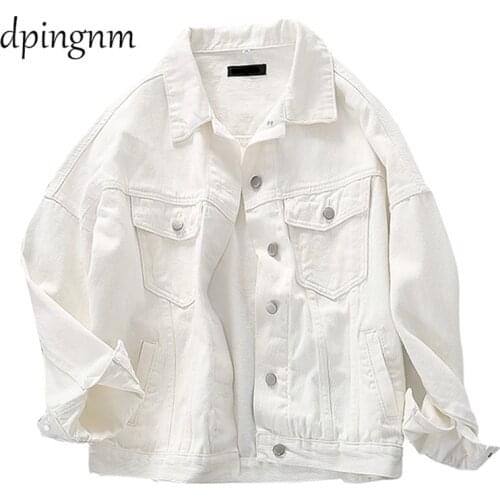 Solid Turn-down Collar Jean Jacket for Women Loose Casual white Fashionable Women Coats Female outwear Denim Feminine