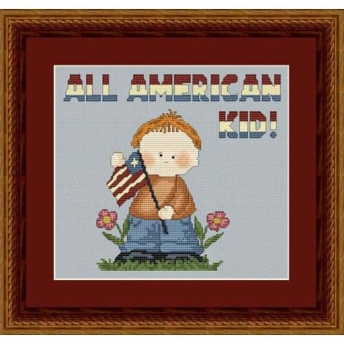 Manufacturer Embroidery All American Boy Patriotic Counted Cross Stitch Kit with 100% Cotton Floss& Free Shipping for Home Decor