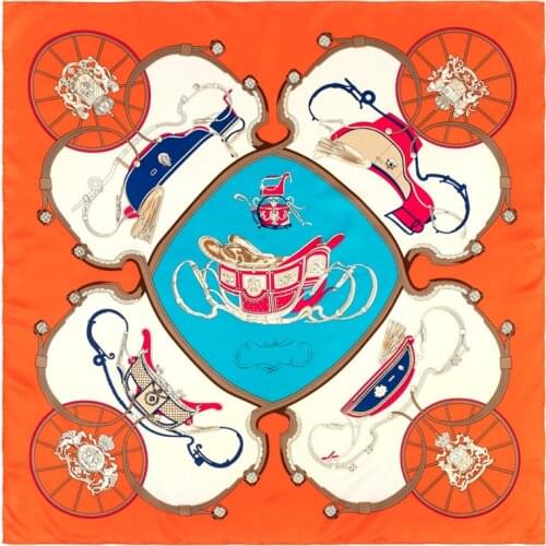 POBING Manual Hand Rolled Twill Silk Scarf Women Carriage Square Scarves Echarpes Foulards Femme Wraps Lady Bandana Hijabs 90CM