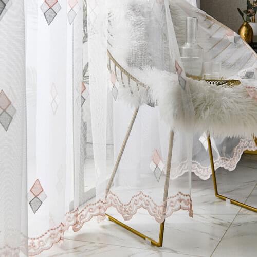 Pink Embroidered Tulle Window Curtains For Kitchen Bedroom Nordic Style Sheer Voile for Livingroom Drapes Blind Kids Party Decor