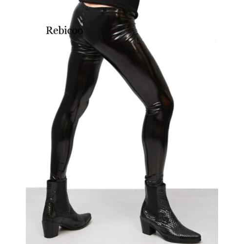 Sexy High Elastic Blue PVC Shiny Pencil Pants Tight Faux Leather Fashion Glossy Punk Pencil Pants Erotic Lingerie Gay Wear