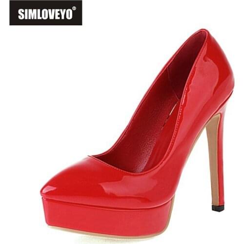 SIMLOVEYO 2021 Office Ladies Elegant Pumps Platforms Slip On Pointed Toe 12.5CM Thin Heel US11 12 Black Red Beige Khaki A4459