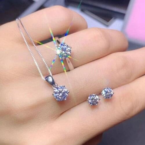 YANHUI Silver 925 Jewelry Sets Solitaire 6mm Zirconia Diamond Ring&Necklace&Earrings Sets (If Fake, Refund 10 Times The Price)