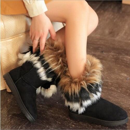 Women Fur Boots Ladies Warm Ankle Boots For Women Snow Shoes Style Round-toe Slip On Female Flock Snow Boot Ladies Shoes O6-54
