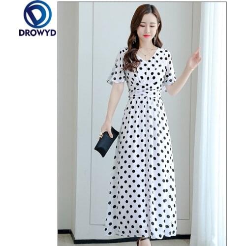 2021 New Summer Beach Dress for Women Fashion Casual V-Neck Short Sleeve Female Elegant White Print Chiffon Party Dress Vestidos