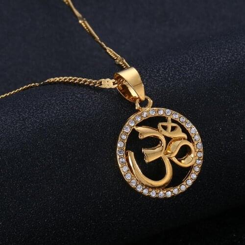 Gold Color OHM Hindu Buddhist AUM OM Pendant Necklace Hinduism Yoga India Outdoor Sport Yoga Chain Jewelry