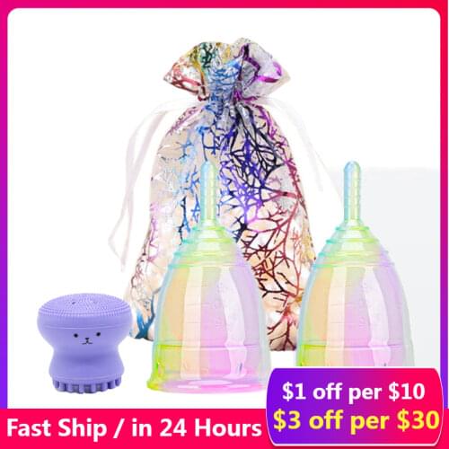 1/2PCS Colorful Menstrual Cup Medical Grade Silicone Menstrual Cup Feminine Hygiene Copa Menstrual Lady Cup Period Cup For Women