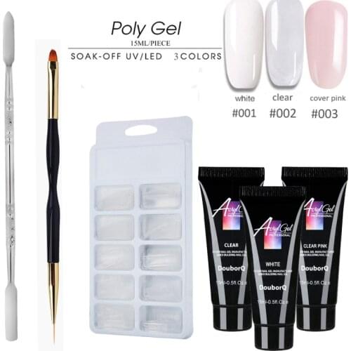 1Set Poly Nail Gel Set 15ml Quick Building Finger Extension Camouflage UV LED Builder Gel Nail Art Tips Brush Tools