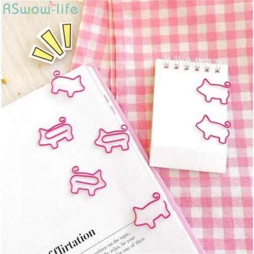 10PCS Cartoon Cute Pink Creative Piggy Paper Needle Roll Tail Bookmark Paper Needle Home Office Metal Paper Clips DIY Decoration