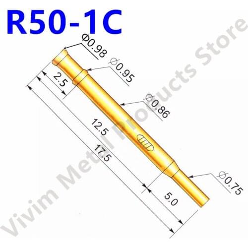 100/Pack R50-1C NEW Hardware Accessories Metal Spring Probe Length 17.5mm Gold Tool Electronic Test Probe tubes