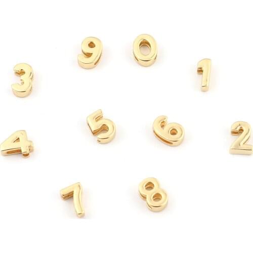 Copper Beads Number "1-9" Gold Color Metal Beads DIY Making Bracelets Necklace Women Party Jewelry Loose Beads Findings,2PCs