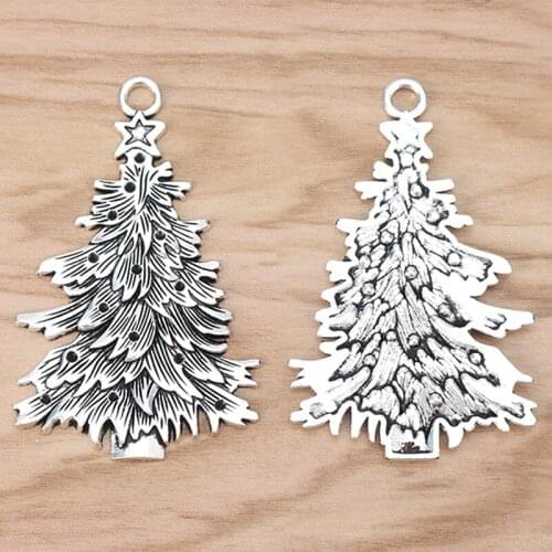 2pcs Large Xmas Christmas Tree Charms Pendants for Jewellery Making Findings 68x43mm