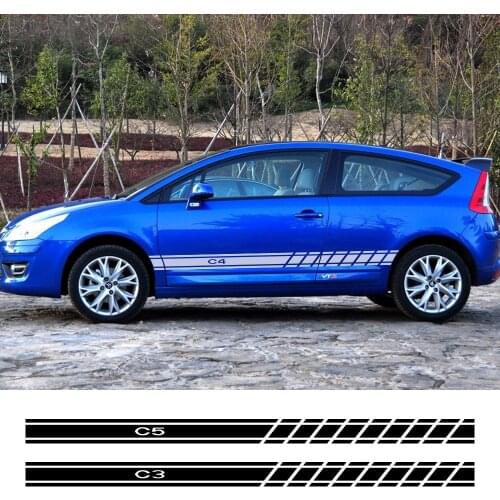 2PCS Auto Vinyl Decor Car Door Side Skirt Stripes Trim Sport Stickers For Citroen C4 C1 C5 C3 C6 C-ELYSEE VTS Auto Accessories