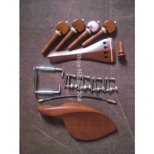 3 Sets Jujube wood Violin fitting 4/4 with string adjuster & tail guts& chin rest clamp