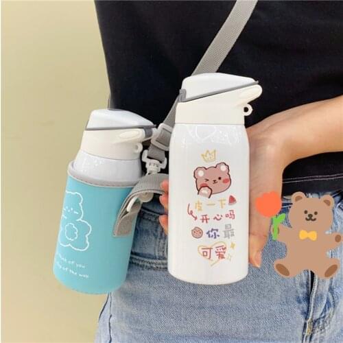 300/480ml Kids Thermos Mug With Straw Stainless Steel Vacuum Flasks Water Bottle For Girl Cute CoffeeThermal Tumbler Thermocup