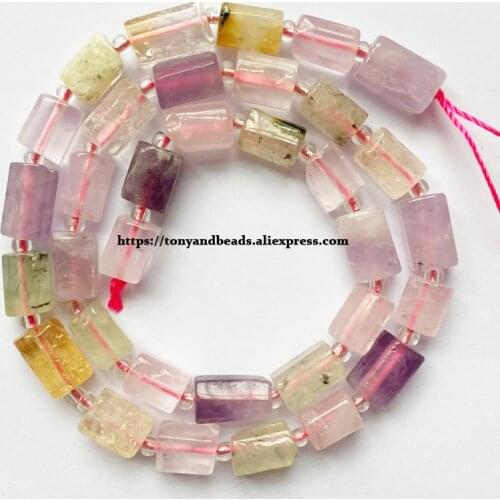 7'' Natural Faceted Mixed Colors Crystal Quartz Cylinder Spacer Stone Beads For Jewelry DIY Making