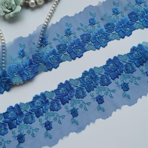 7Yards High Quality Gorgeous Blue Embroidery Tulle Lace Trim Lace Fabric Mesh Floral Lace Ribbon Lace Sewing DIY Cloth
