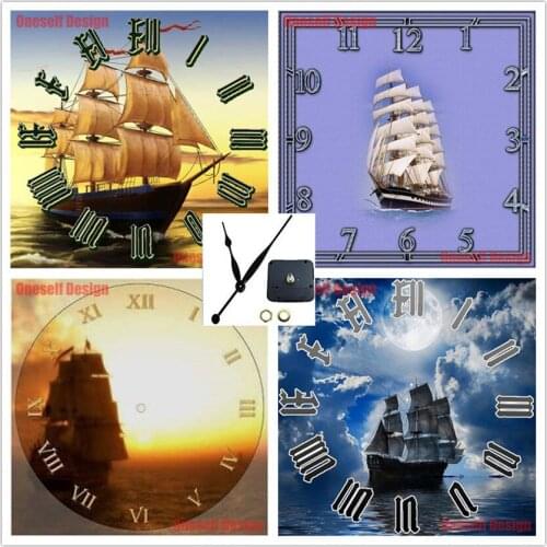 New picture of rhinestones 5d diamond painting full set with clock boat 5d diamond painting ship christmas decorations for home