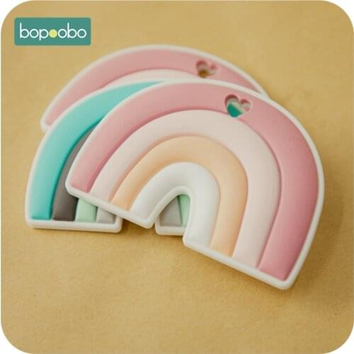 Bopoobo 10pc Baby Teethers Food Grade Silicone Rainbow Teether Chewable DIY Pacifier Chain Toys Teething Baby Products