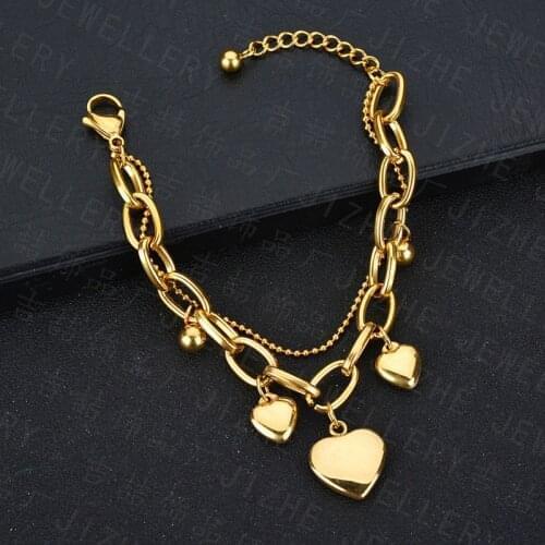 YAOLOGE 316L Stainless Steel 2021 Gift For Women Trendy 2 Layer Gold Color Heart Rope Chain Bracelets New Fashion Party Jewelry