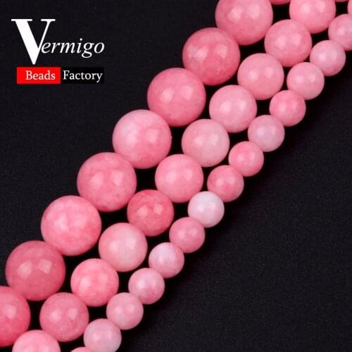 Pink Jades Stone Beads Natural Stone Round Loose Beads For Diy Jewelry Making Bracelet Necklace Accessories 6 8 10mm 15"Strand