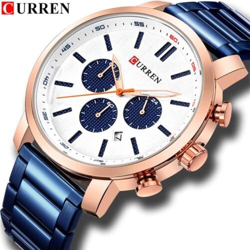 CURREN Mens Watches Top Brand Luxury Fashion Casual Waterproof Chronograph Date Stainless Steel Sport Military Male Clock 8315