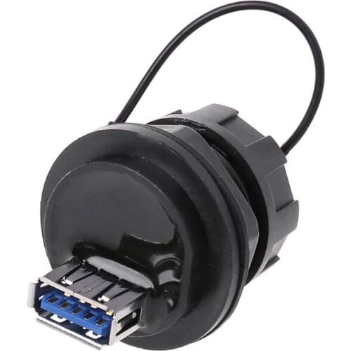 USB Female Socket Plug Panel Mount Adapter Waterproof Connector IPL7 With Cap E56B