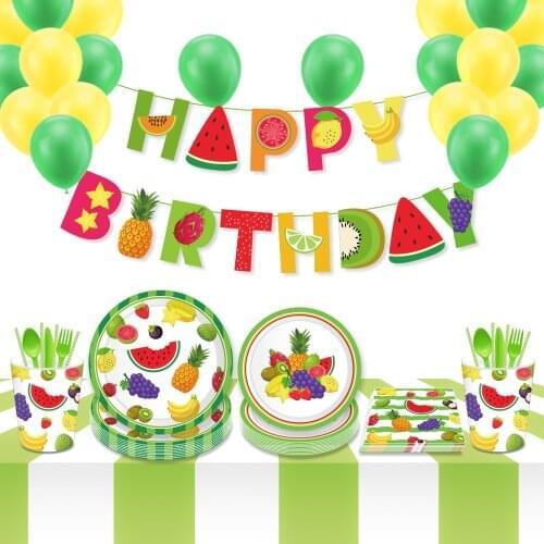 Hawaii Fruit Watermelon Strawberry Grapes Theme Disposable Tableware Sets for Kids Birthday Party Baby Shower Party Supplies