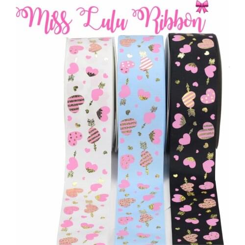 3"75mm Hologram Gold Foil Pink Ink Printing Sweet Heart Printed Grosgrain Ribbon DIY Wedding&Valentines Day Decor 50yards/roll