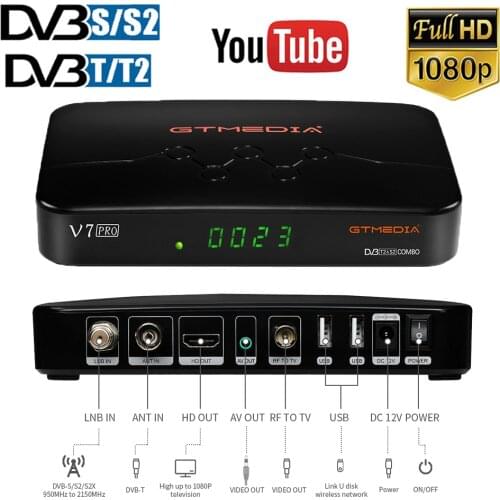 GT Media V7 Plus with USB WiFi DVB-S2 DVB-T2 Satellite Decoder DTT Digital Terrestrial TV Receiver FTA 1080P Full HD H.265
