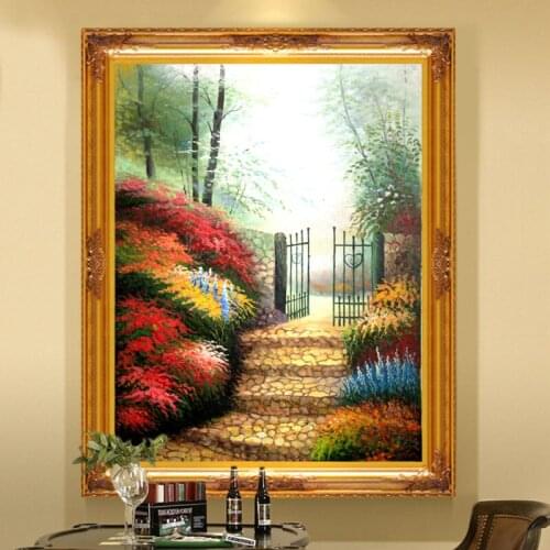 Artist sales hand painted oil painting Thomas Kinkade copy beautiful garden wall art on canvas