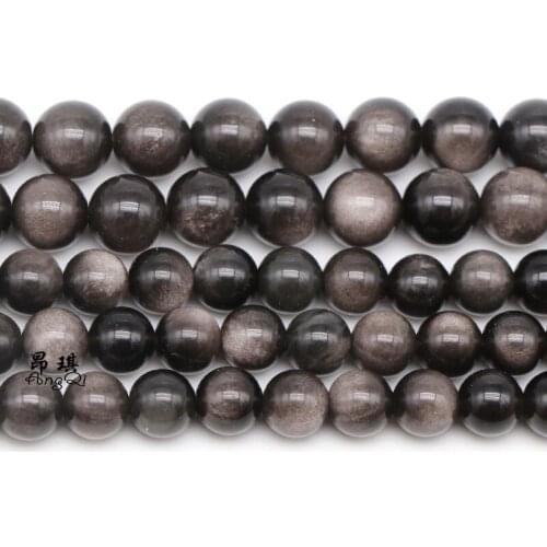 Natural Stone Silvery Obsidian Stone Round Beads For Jewelry Making Space Loose Beads 6 8 10 12mm Diy Bracelet Jewellery 15