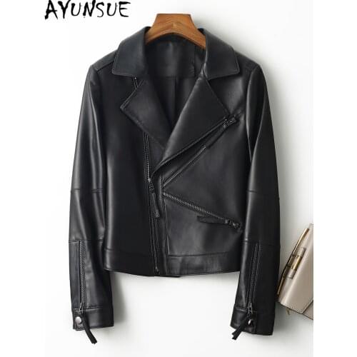 AYUNSUE 100% Genuine Leather Jacket Women Motorcycle Sheepskin Coat Short Spring Autumn Clothes Slim 2020 Mujer Chaqueta LW4732