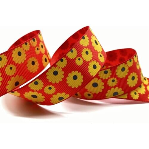 5yards 1" 25MM Grosgrain Ribbon Printed flowers for Christmas Wedding Decoration DIY Sewing Handmand Craft Accessories #07