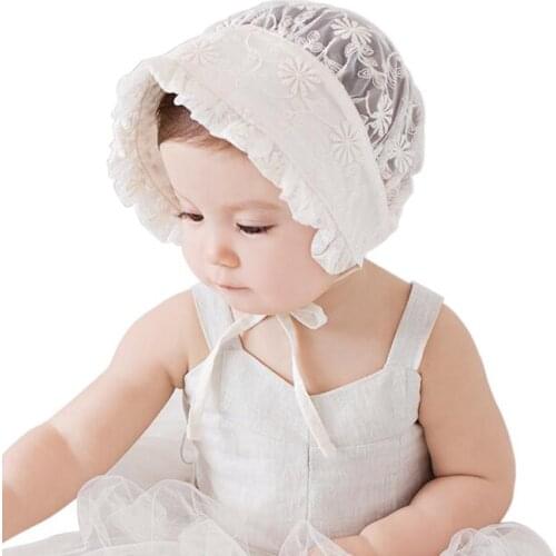 Summer Lace Flower Sun Hat 1-2Y Newborn Baby Girls Cotton Lace Cap Girl Spring Soft Bonnet Photography Props For Baby