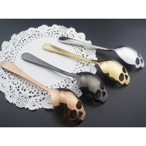 Stainless Steel Spoon Coffee Suger Skull Shape Tea Stirring Spoon Small Ice Cream Dessert Scoop Creative Flatware
