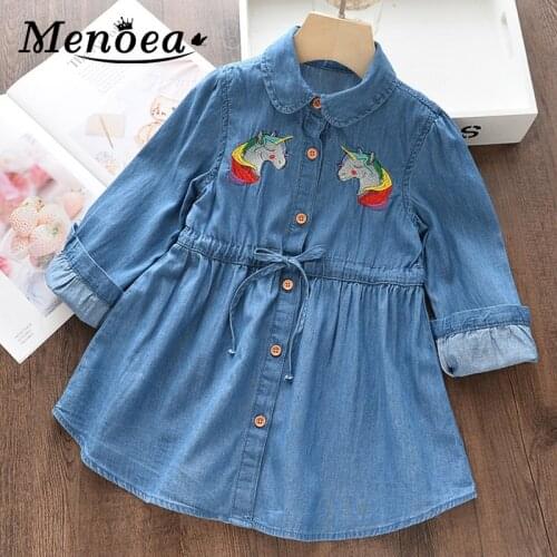 Menoea Girls Children Clothing for 2-7 Years New Autumn Girls Dresses New Princess Dress Kids Jean Embroidery Girls Party Dress
