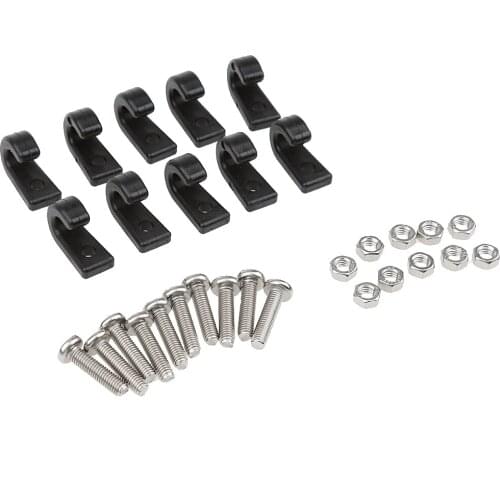 Marine Black 10pcs J Shape Bungee Cord Hooks Snaps with Screws Nuts for Boat Kayak Canoe Fishing Boat Replacement Accessories