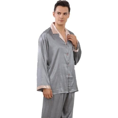 Mens Pajamas Men Sleepwear Imitation Silk Pajama Set Men Comfortable Soft Sleepwear Set Top + Pants Two-piece Mens Clothing Sets