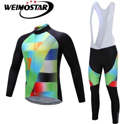 TELEYI Men Cycling Jersey MTB Bicycle Clothing Sets Winter Sports Long Sleeve Ropa Ciclismo Bike Jersey BiB Pad Cycling Sets