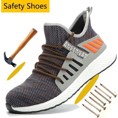 Anti-smash Mens Protective Steel Toe Cap Safety Shoes for Men Anti-Puncture Work Safety Shoes Light Mesh Hiking Shoes Sneaker