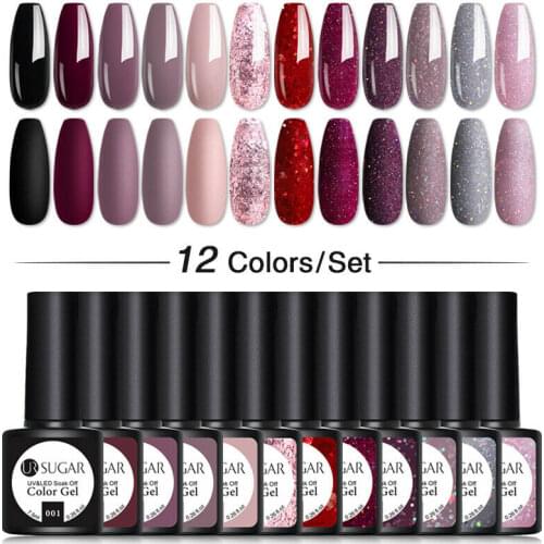 UR SUGAR Gel Nail Polish Set 10/12PCS Nail Kit Set Glitter Varnish Semi Permanent Base Top Coat UV LED Nail Art Gel Polish Set