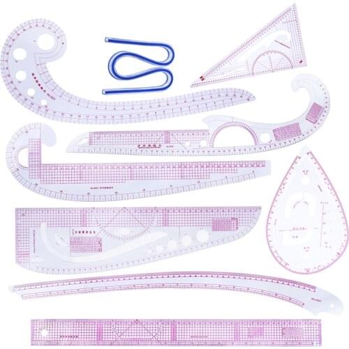MIUSIE 9Pcs Practical Sewing Drawing Craft Tool Set Multi-functional Cutting Dressmaking Tailor French Curve Measure Ruler Kit